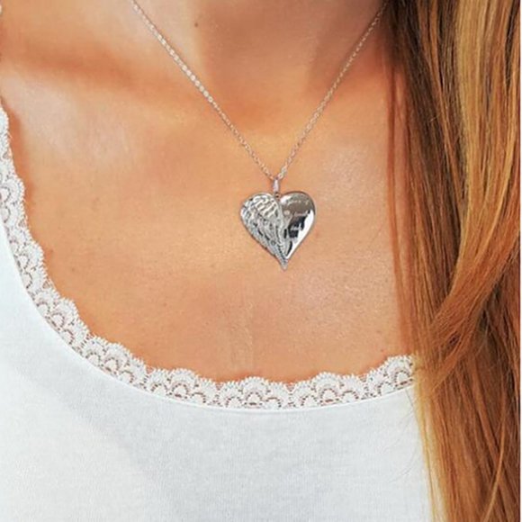 Silver‎ Angel Wing Heart Necklace Jewelry Gift Memorial Heaven Keepsake Pendant - Picture 3 of 3